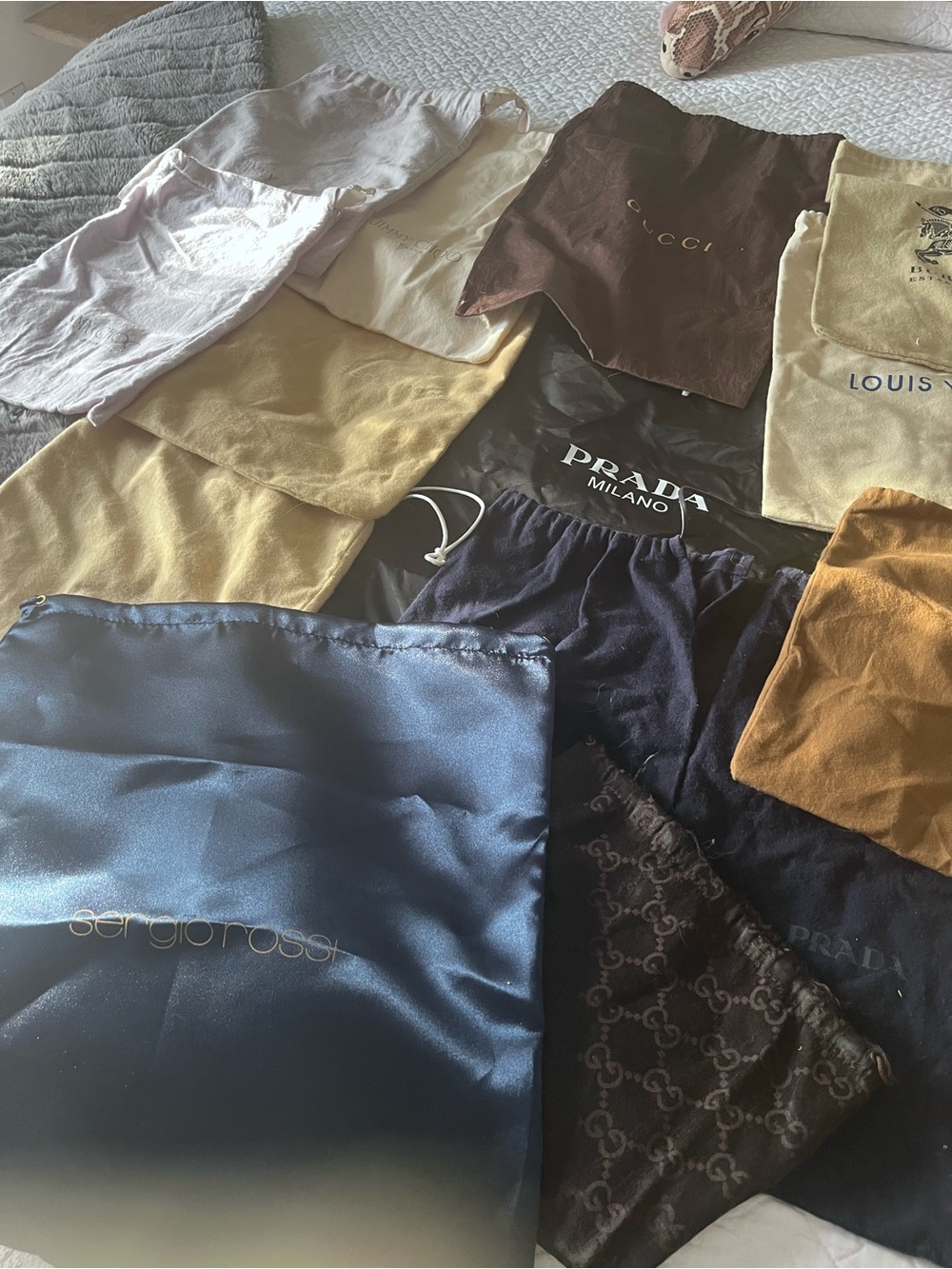 Gucci Prada Jimmy choo Luis Vuitton Sergio Rossi dust bags